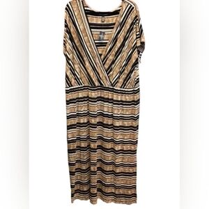 Women's Casual Maxi Dress Crossover V Neck Black & Brown Stripes Plus Size 4X